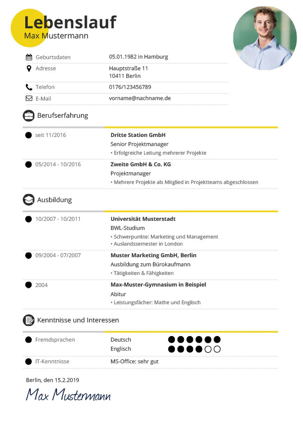Lebenslauf modern dynamic template