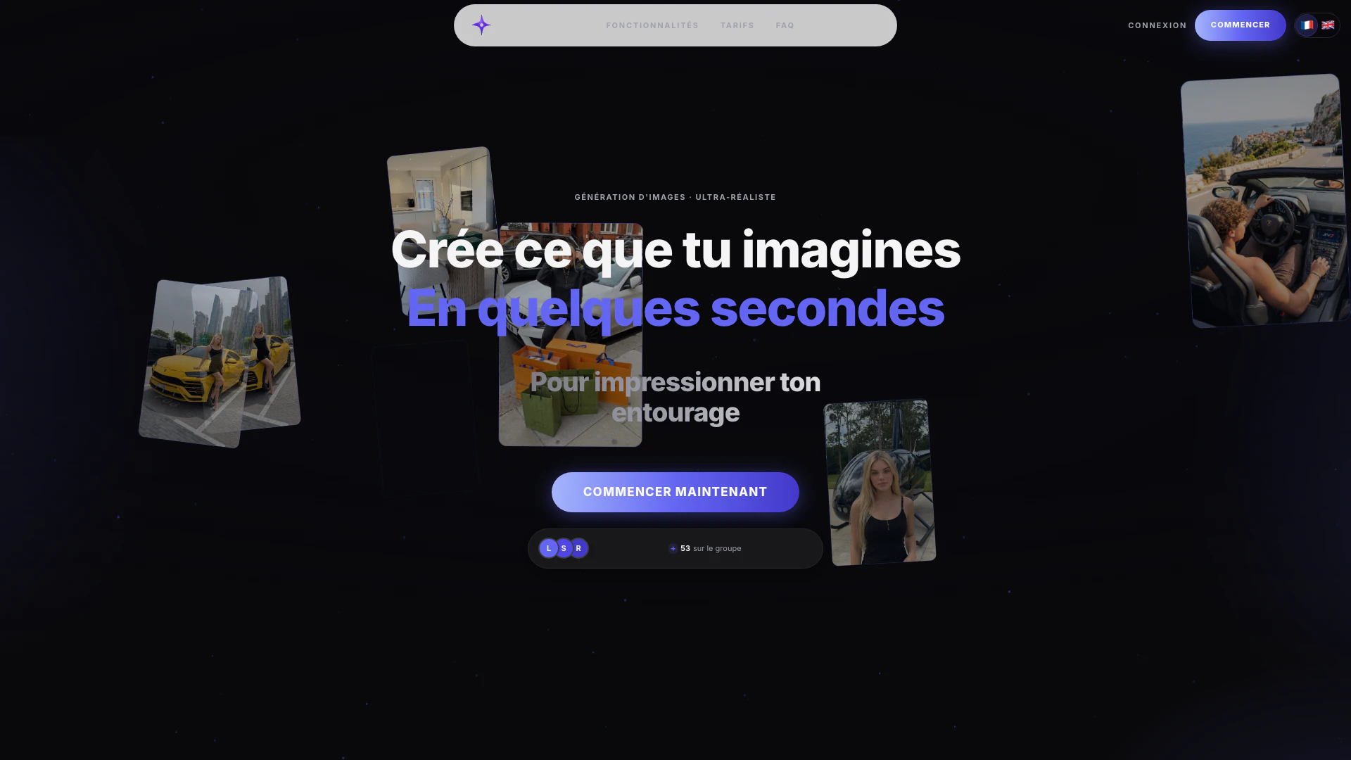 Lifeflexia website screenshot showing The perfect AI to impress your friends w... interface and features