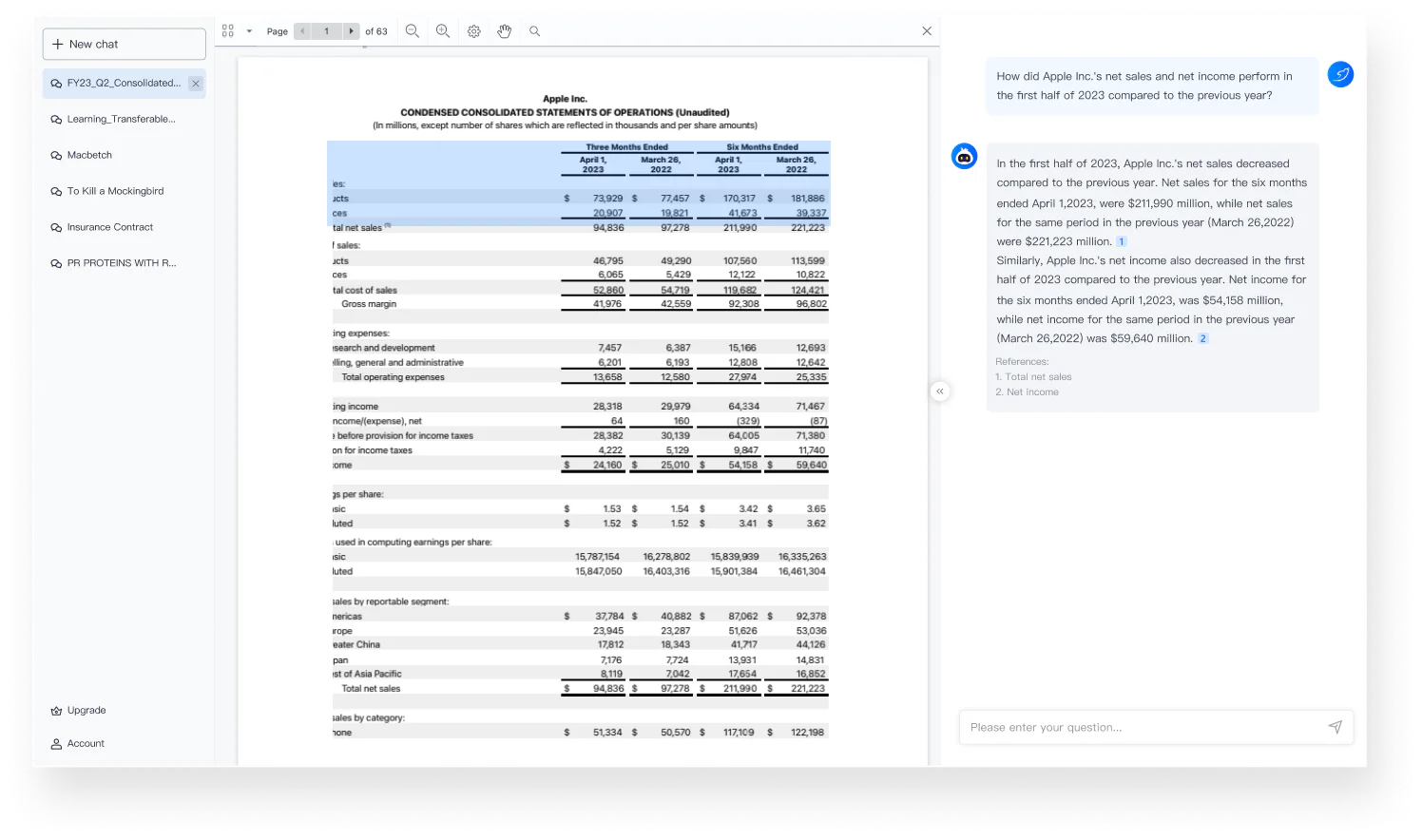 Lightpdf document chat interface
