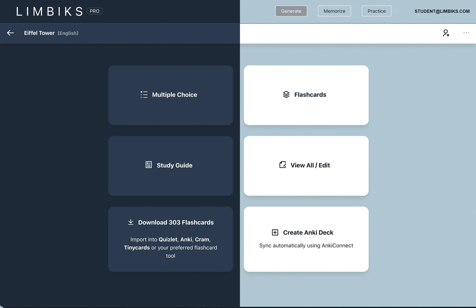 Limbiks product interface overview