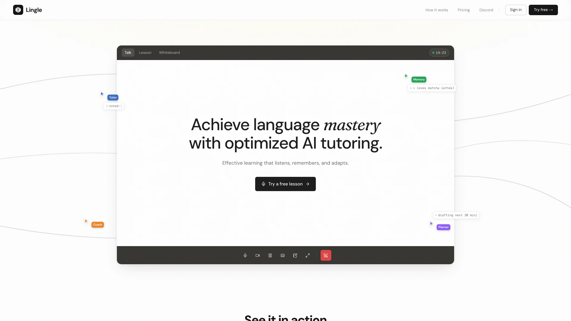 Lingleai website screenshot showing Lingleai is the first language learning ... interface and features