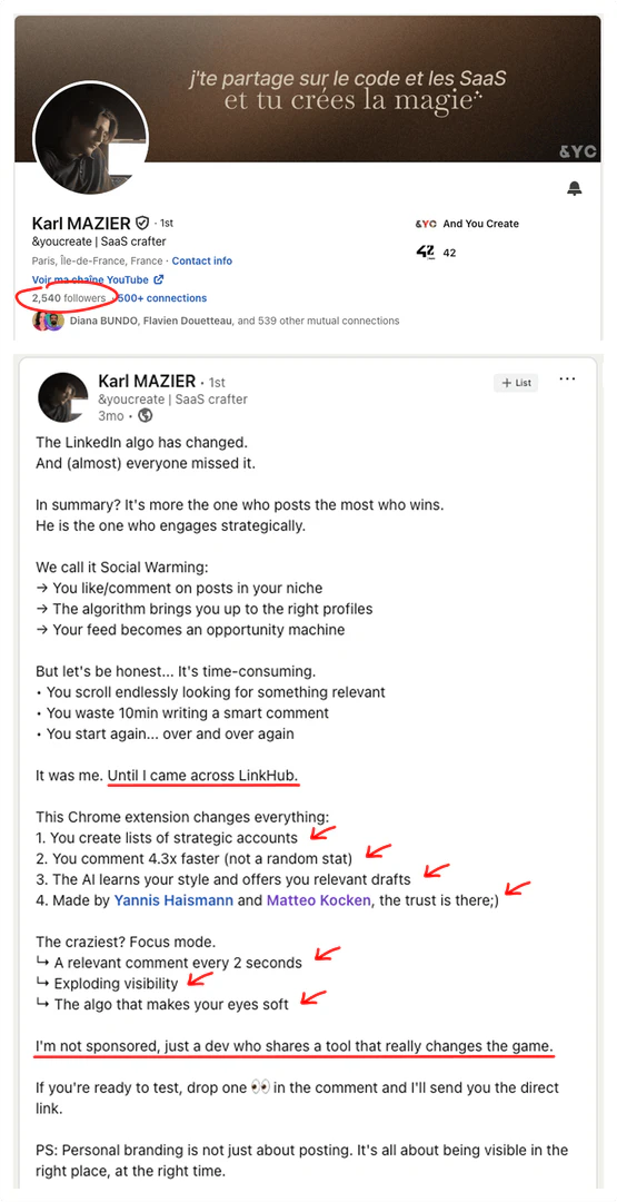 LinkHub comments interface demonstration