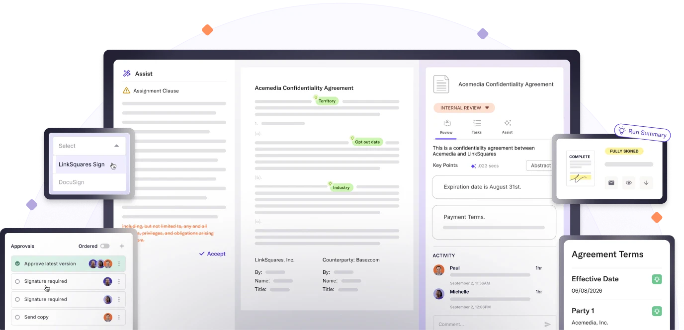 LinkSquares user interface for contract management