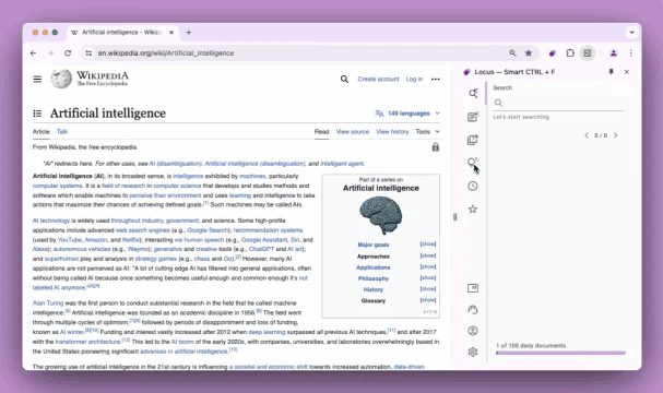 Locus feature demonstration showing AI assistance for brainstorming