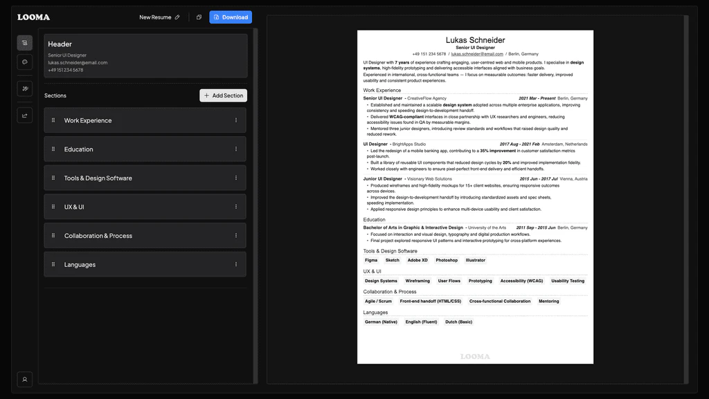Loomacv product interface overview