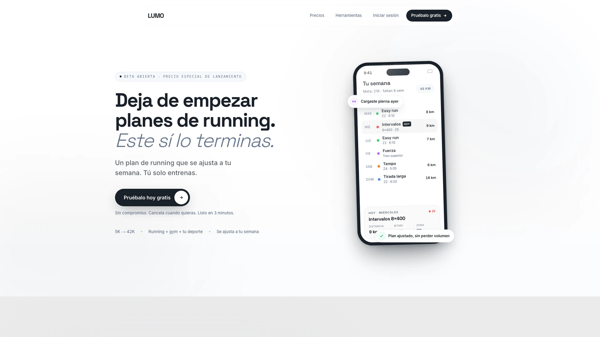 Lumo website screenshot showing Lumo is your personal training coach, cr... interface and features