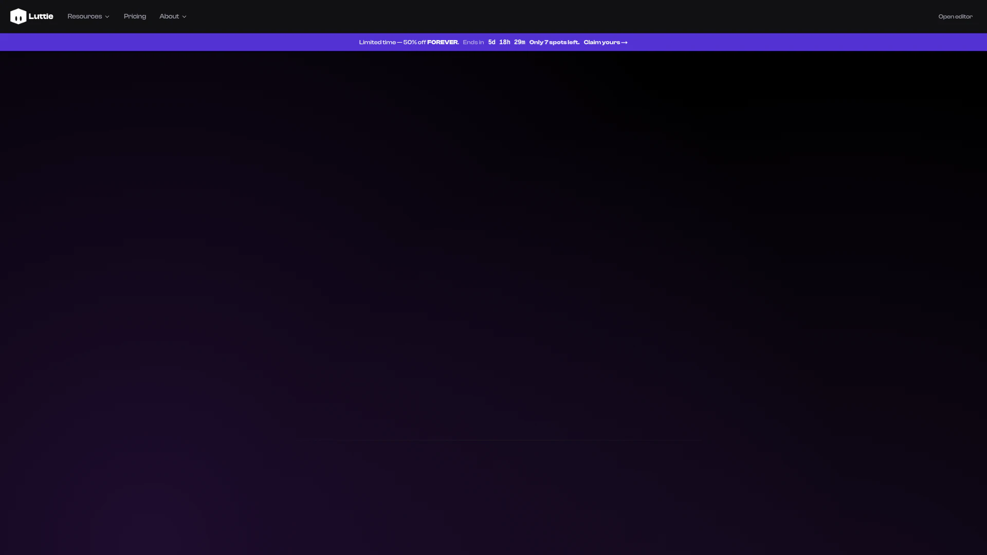 Luttie website screenshot showing Color grading in your browser with Lutti... interface and features