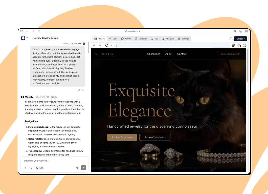 Macaly app creation interface overview