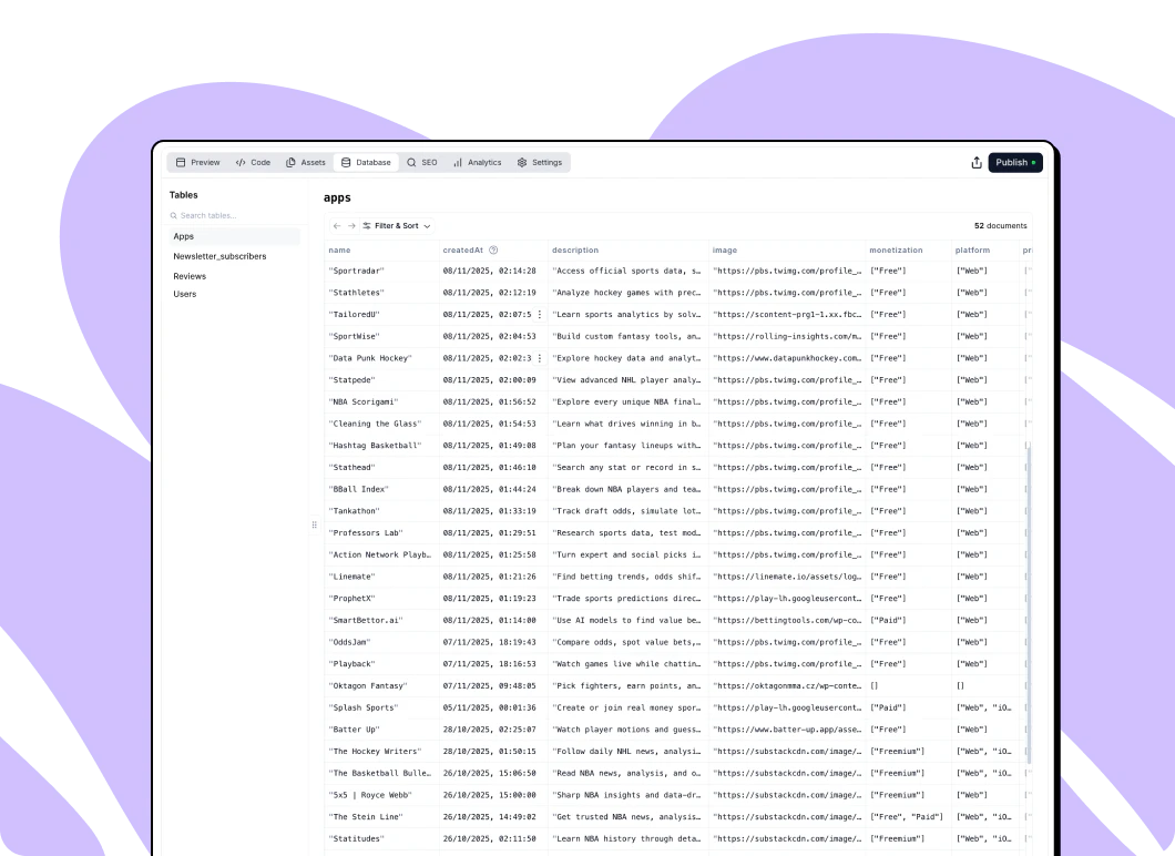 Macaly database management feature