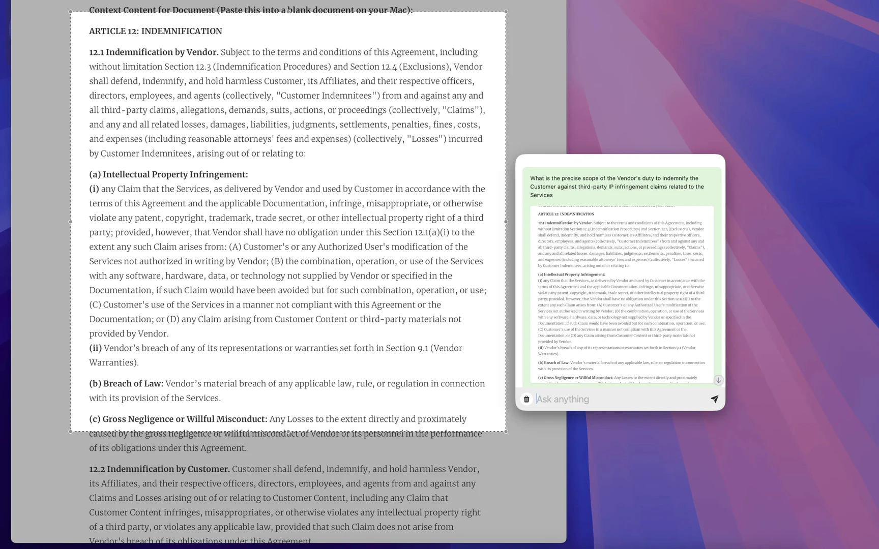 MacCopilot use case example for legal explanations