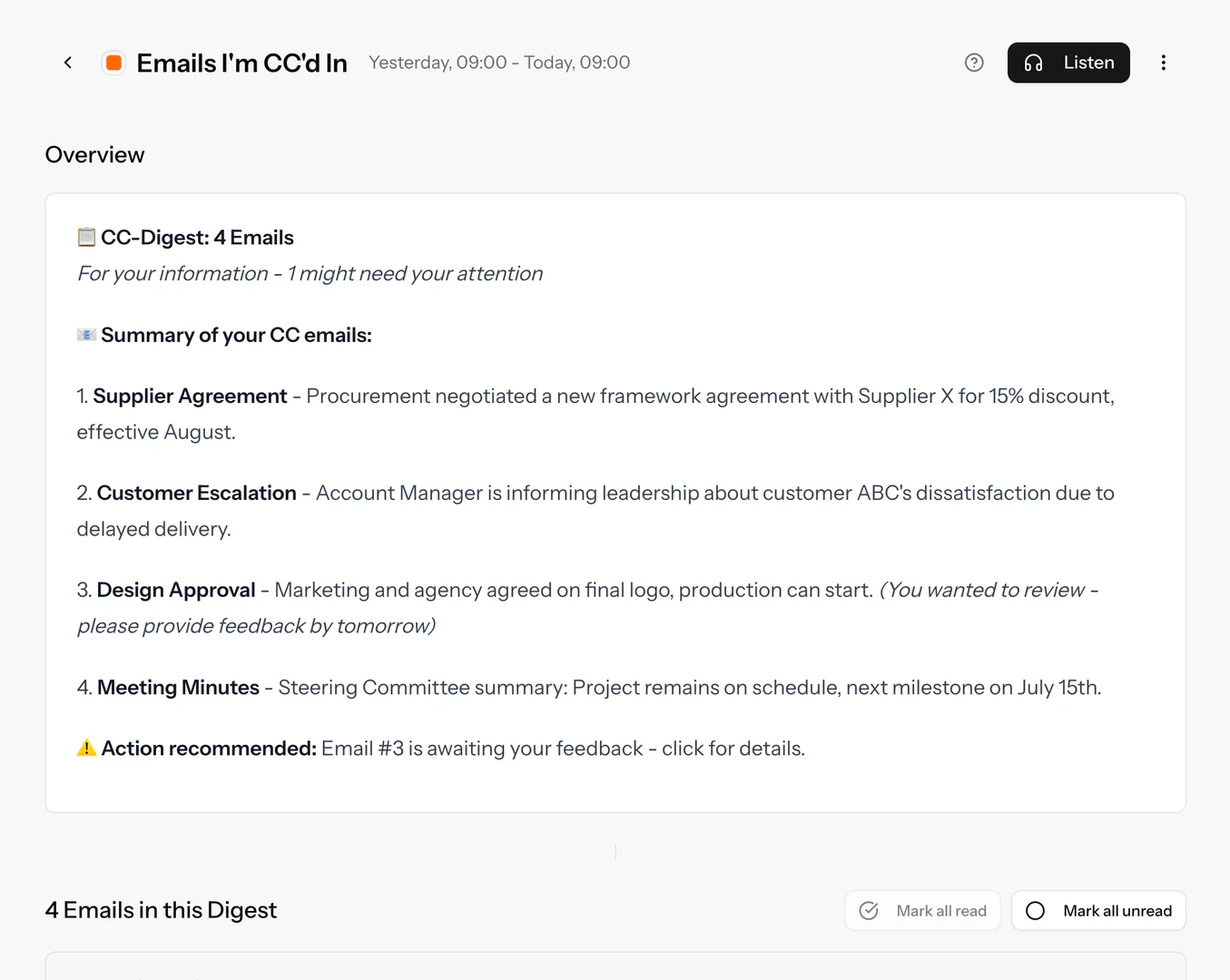 Mailwizardai operation interface for smart summaries
