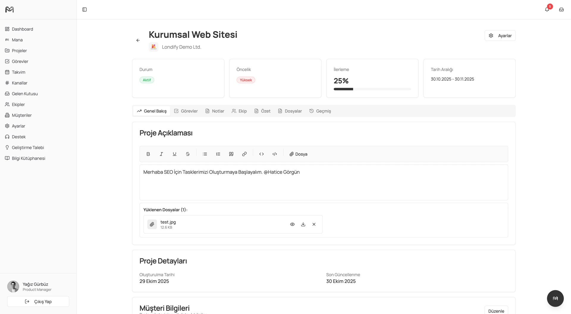 Managelify project management feature demonstration