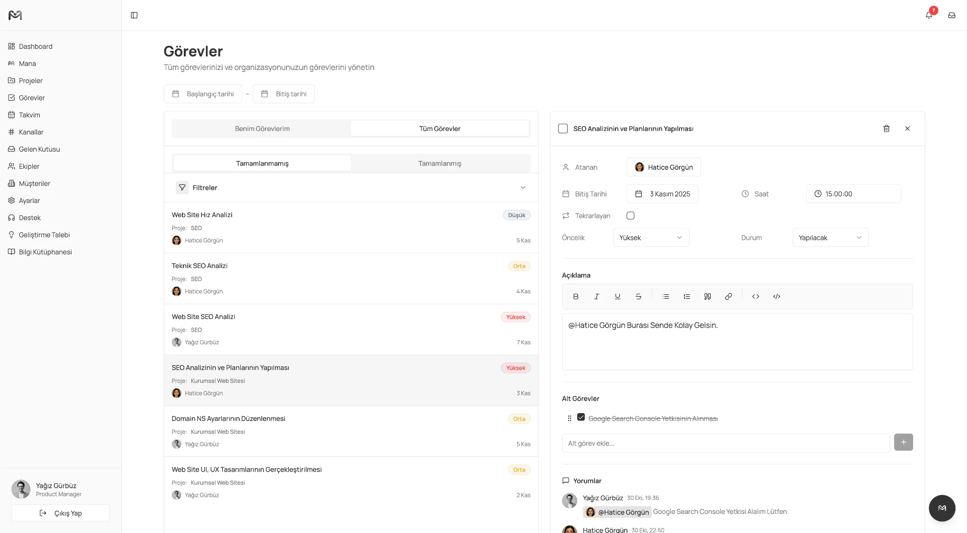 Managelify task management feature