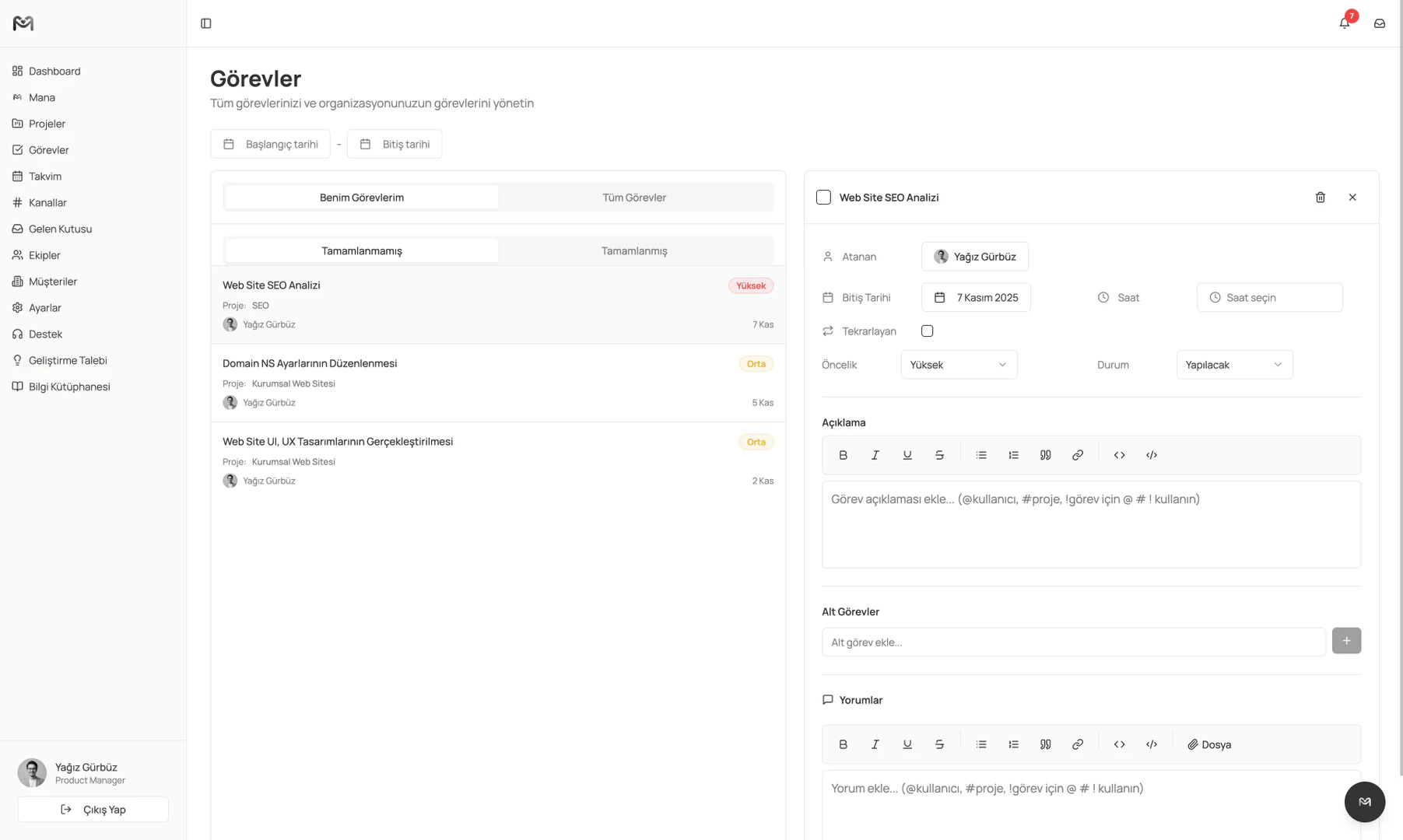 Managelify use case example in task management