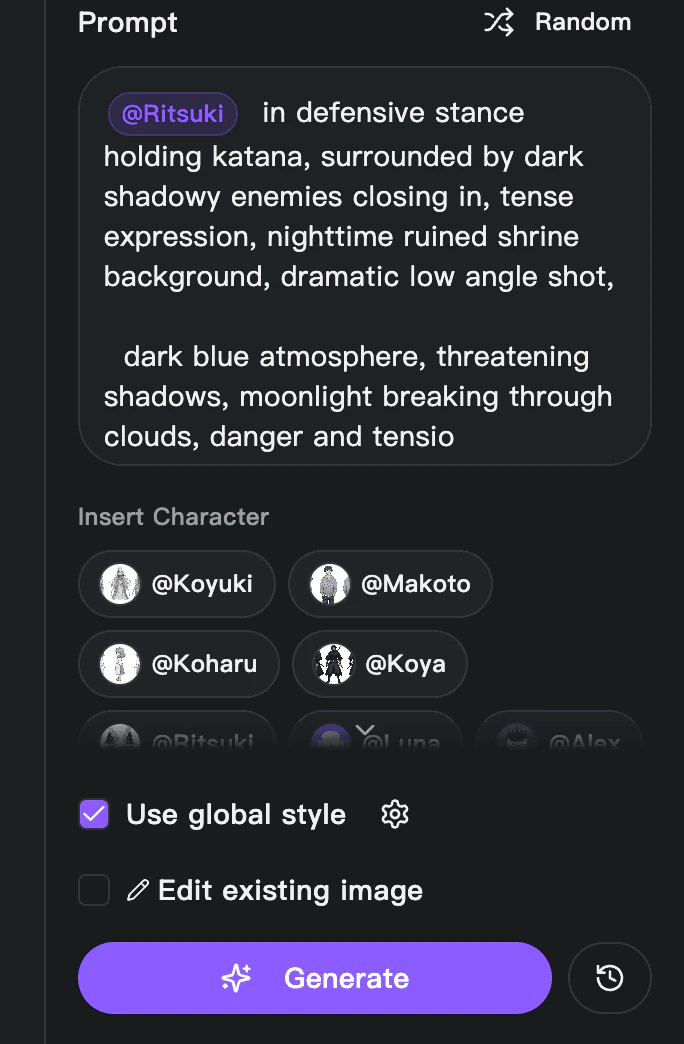 MangaMaker usage step - generate with AI