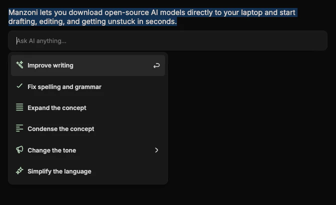 Editing text in Manzoni application