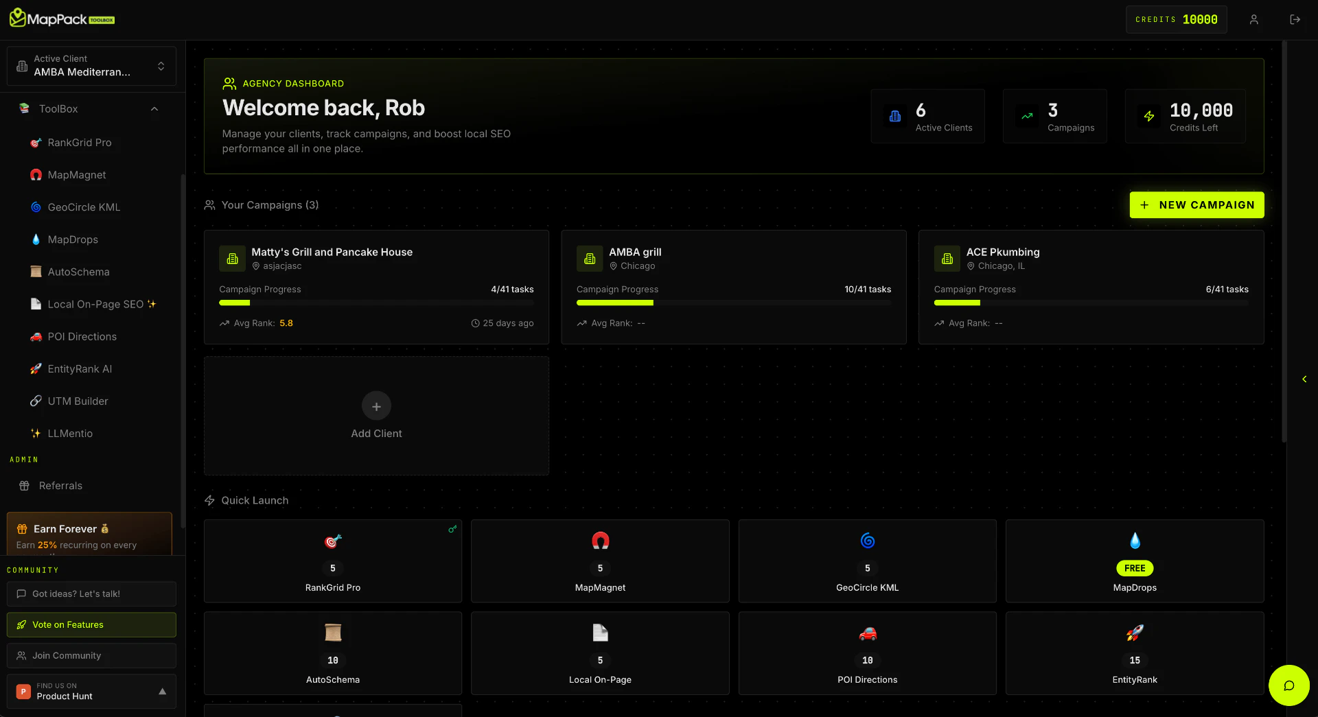 Mappacktoolbox dashboard overview