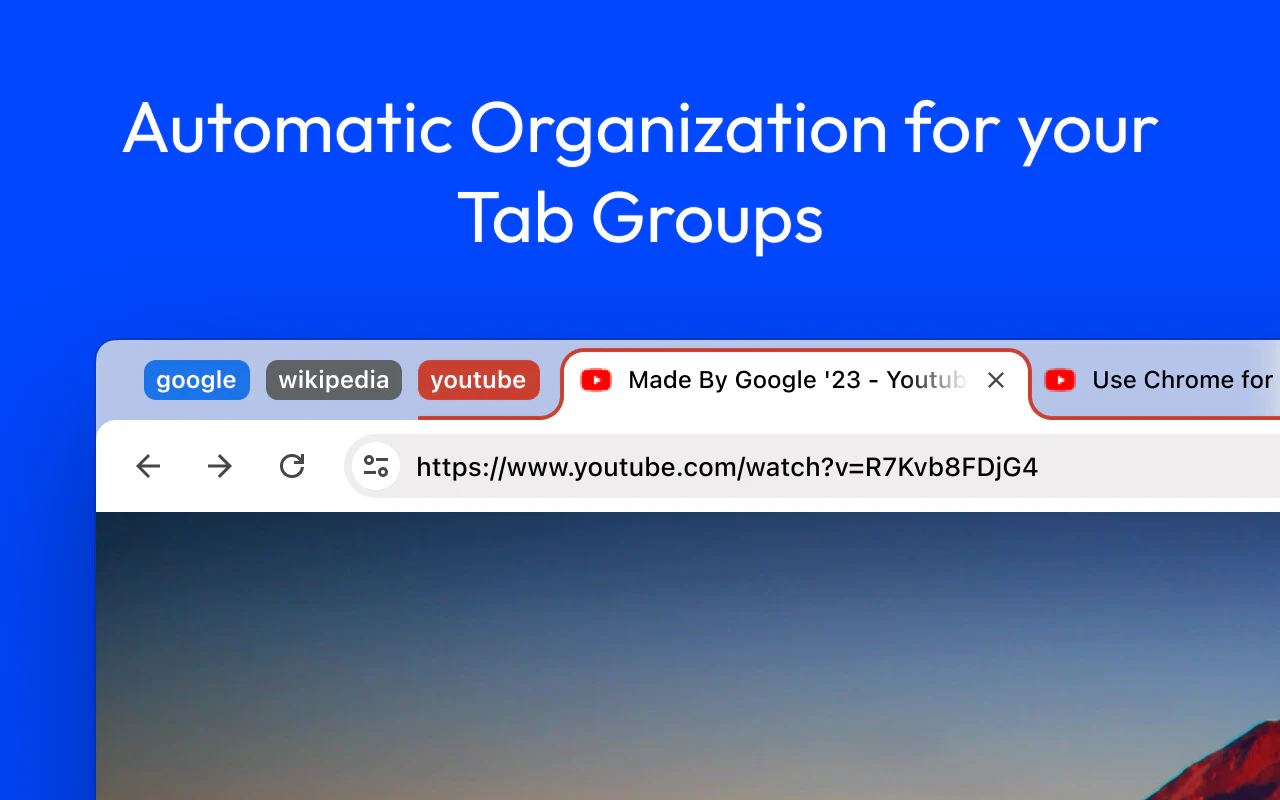 Marble For Google Chrome - Chrome Extension website screenshot showing Marble: Automatically Organized Tab Grou... interface and features