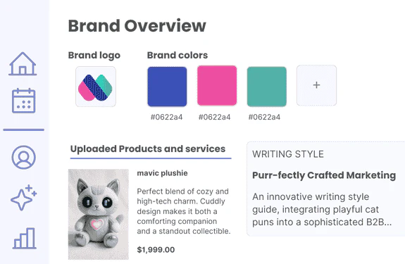 Mavicai brand data overview showcasing auto-generated brand kit