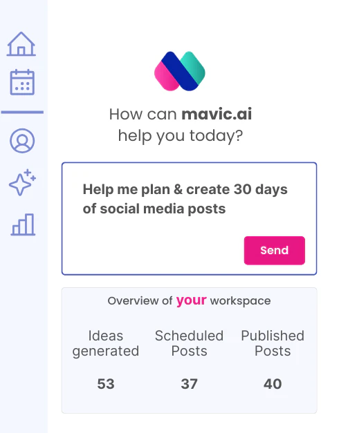 Mavicai product interface showcasing social media management features