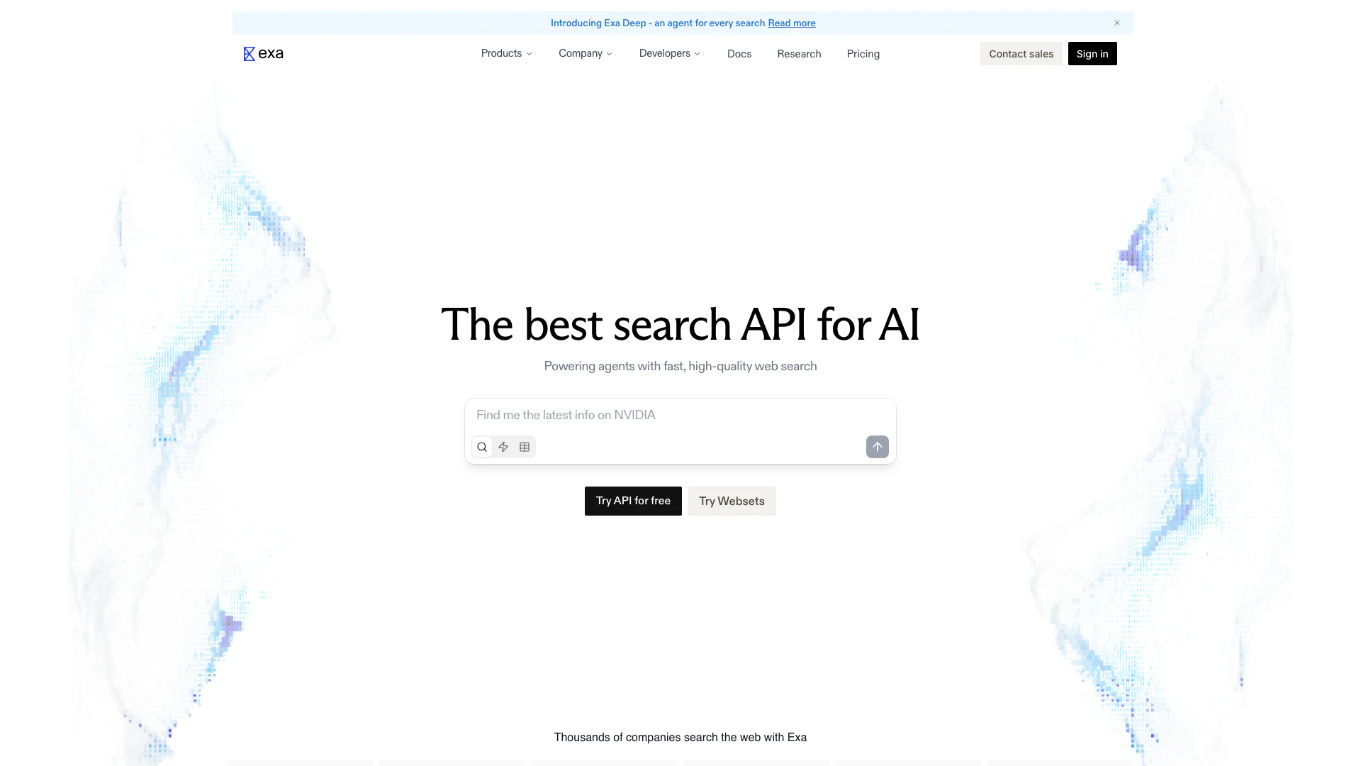 Metaphor-systems website screenshot showing Un moteur de recherche IA de pointe pour... interface and features