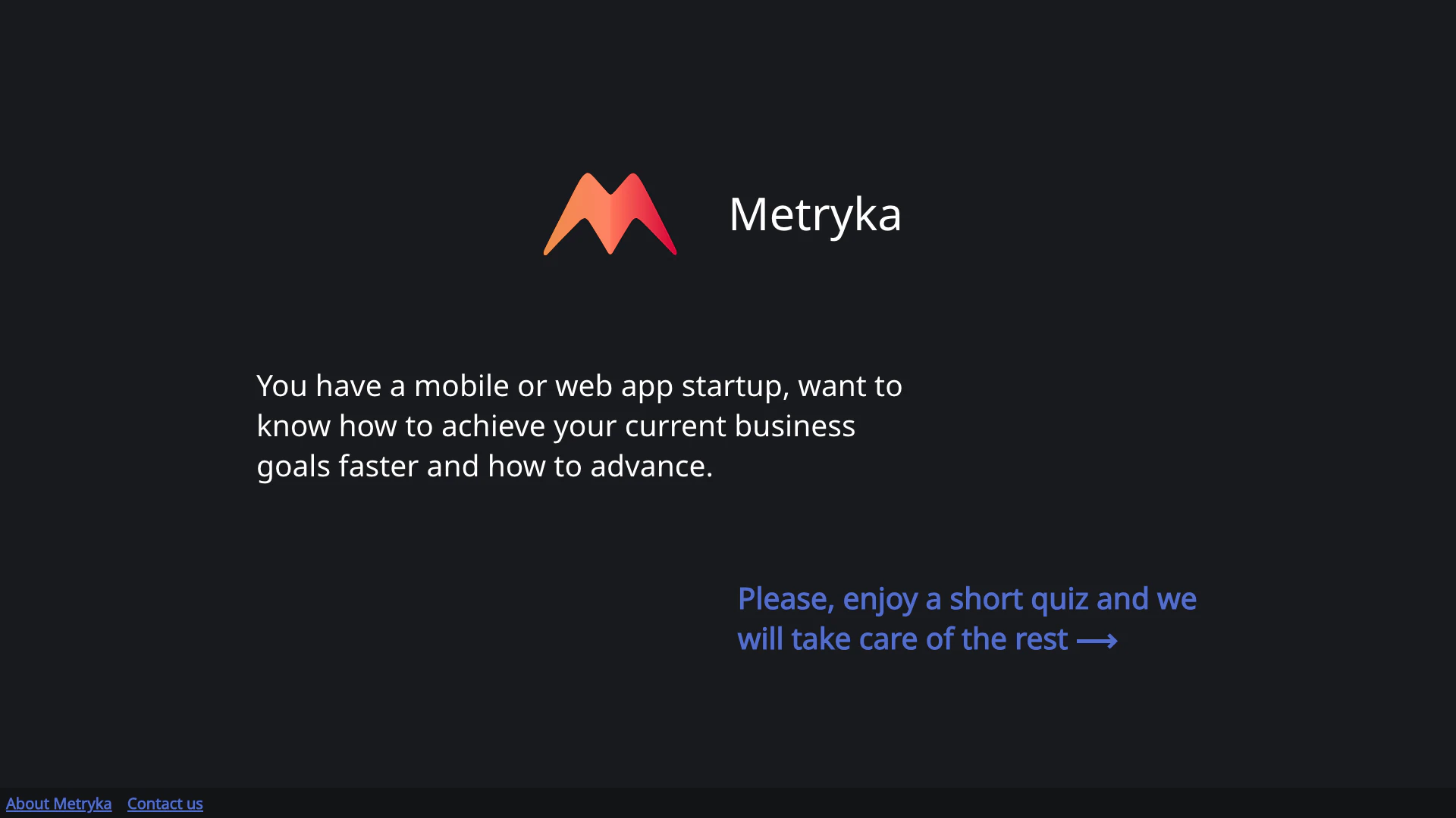 Metryka website screenshot showing Metryka - Loading interface and features