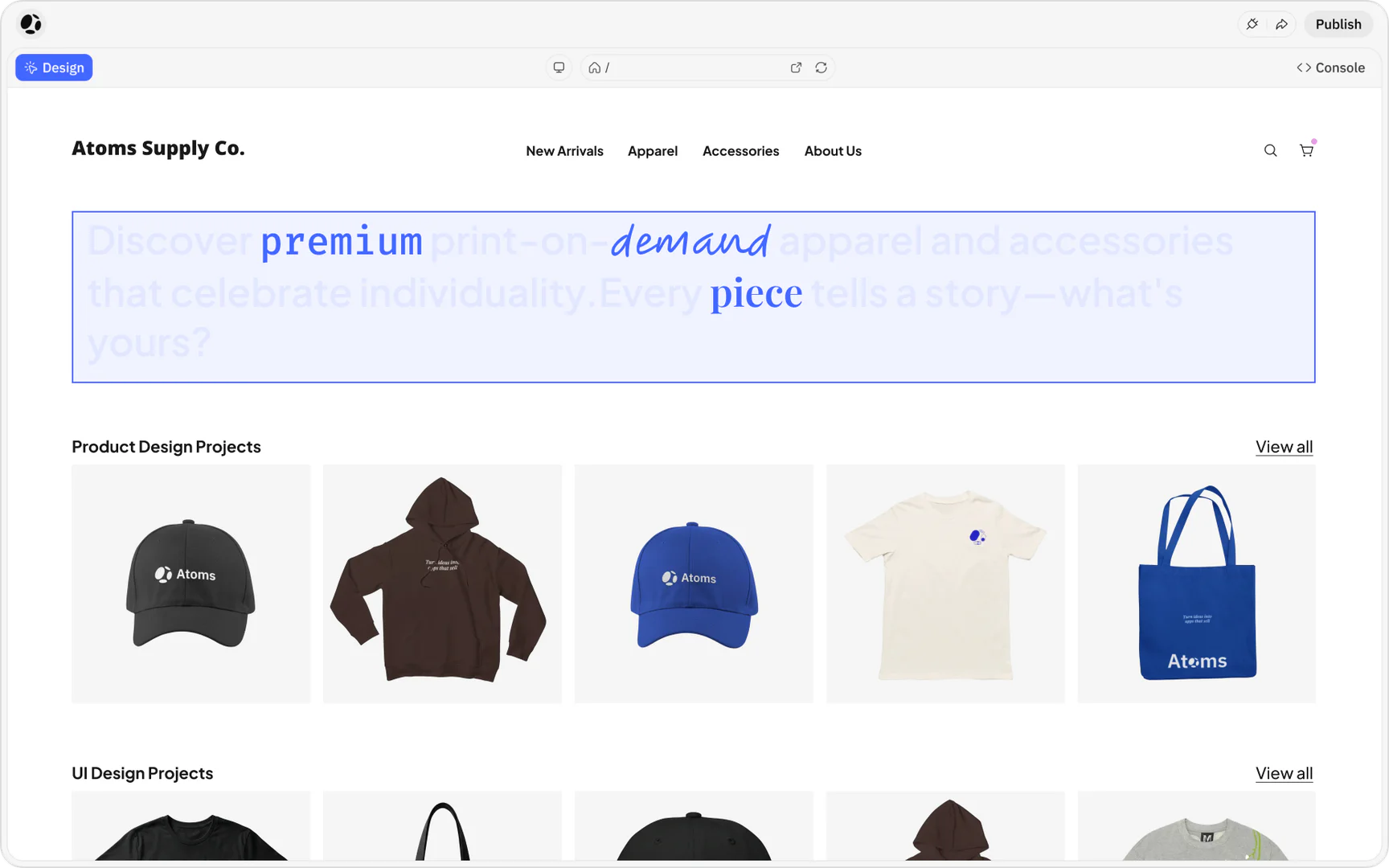 Atoms product overview interface
