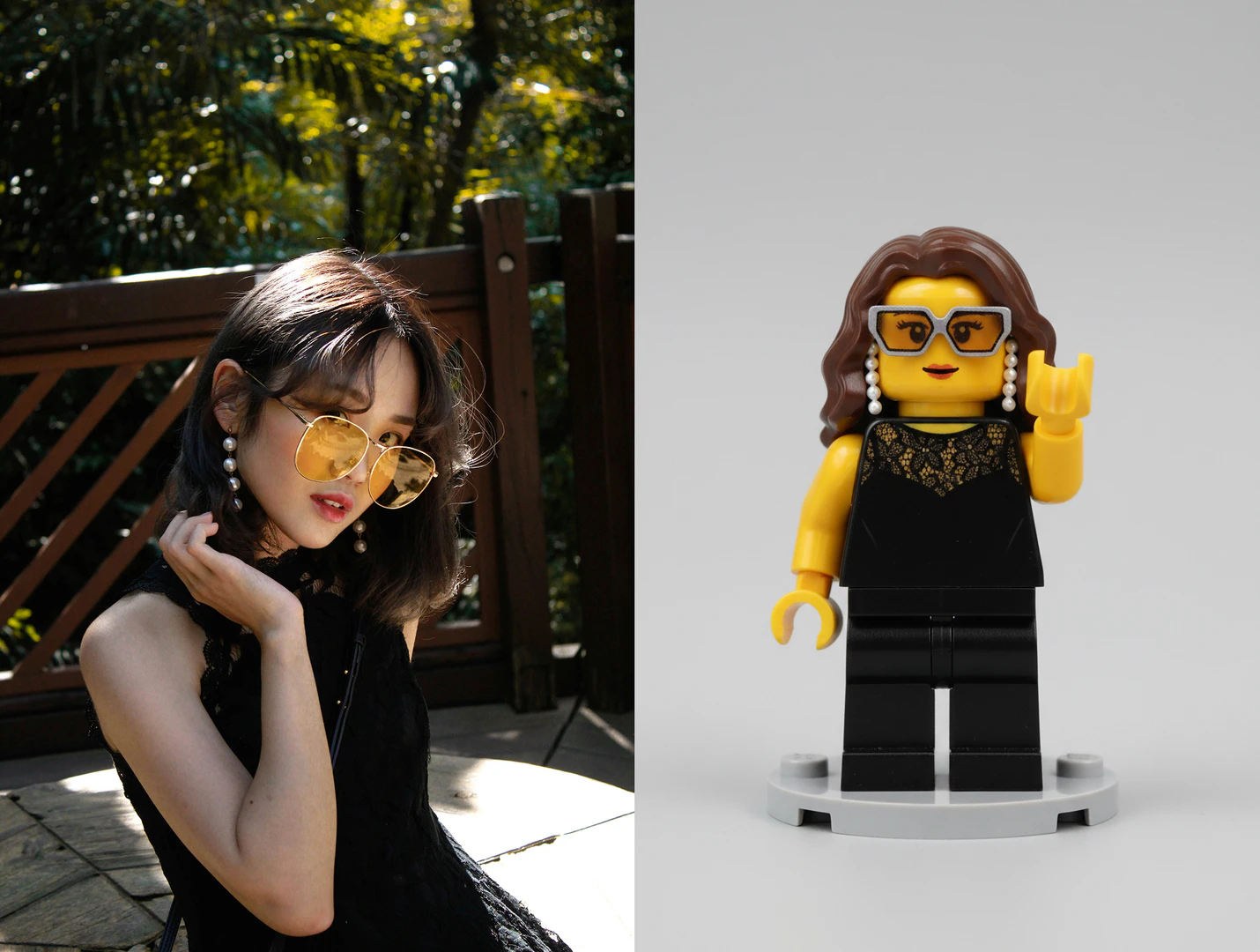 Minifig product interface showing photo transformation to LEGO minifigure
