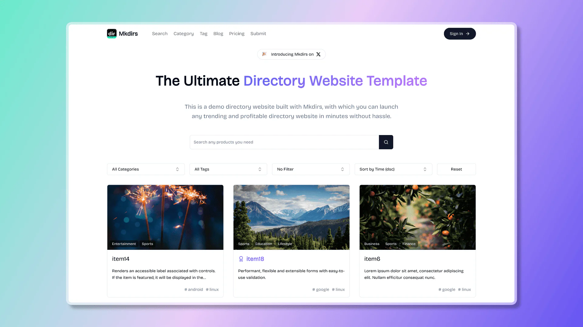Mkdirs product overview showcasing directory features