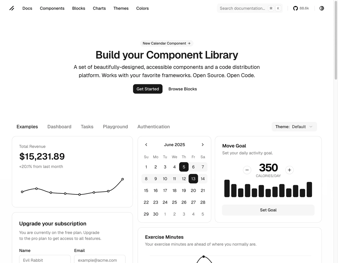 MkSaaS Shadcn UI components demonstration