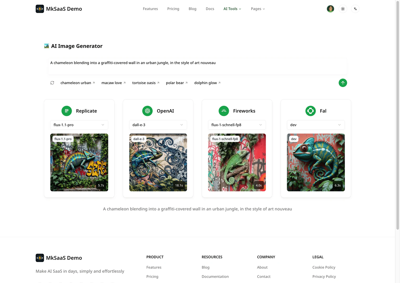 MkSaaS AI image generator feature