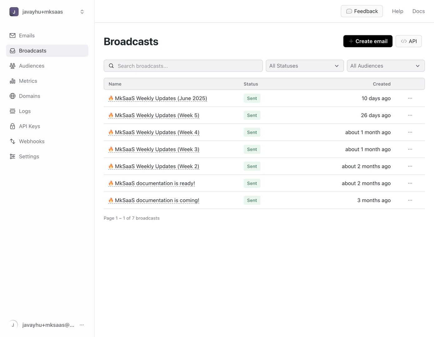MkSaaS newsletter feature overview