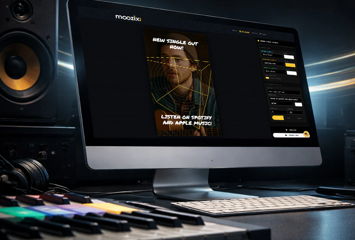 Moozix user scenario image showing a music production setup