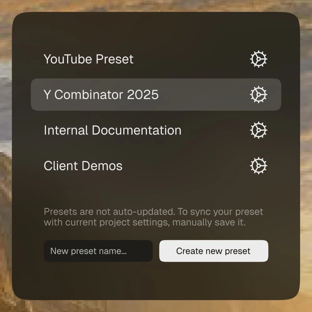 Motion presets feature allowing users to save video templates