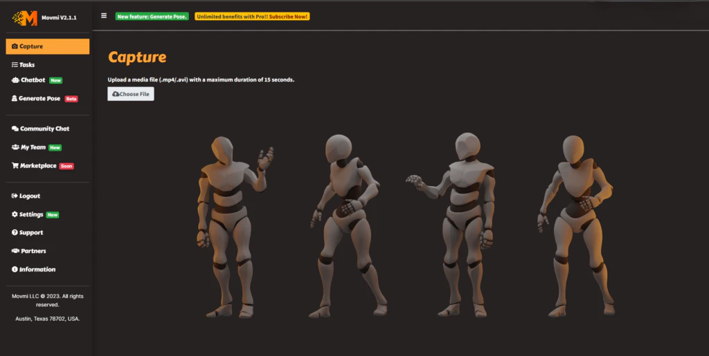 Movmi product interface showcasing motion capture technology