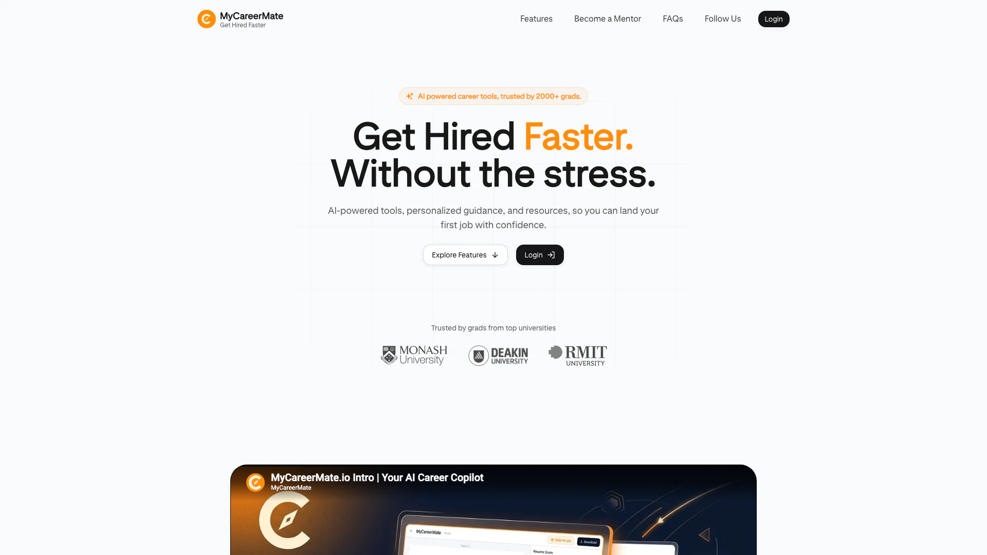 Mycareermate website screenshot showing MyCareerMate offers AI-powered career to... interface and features