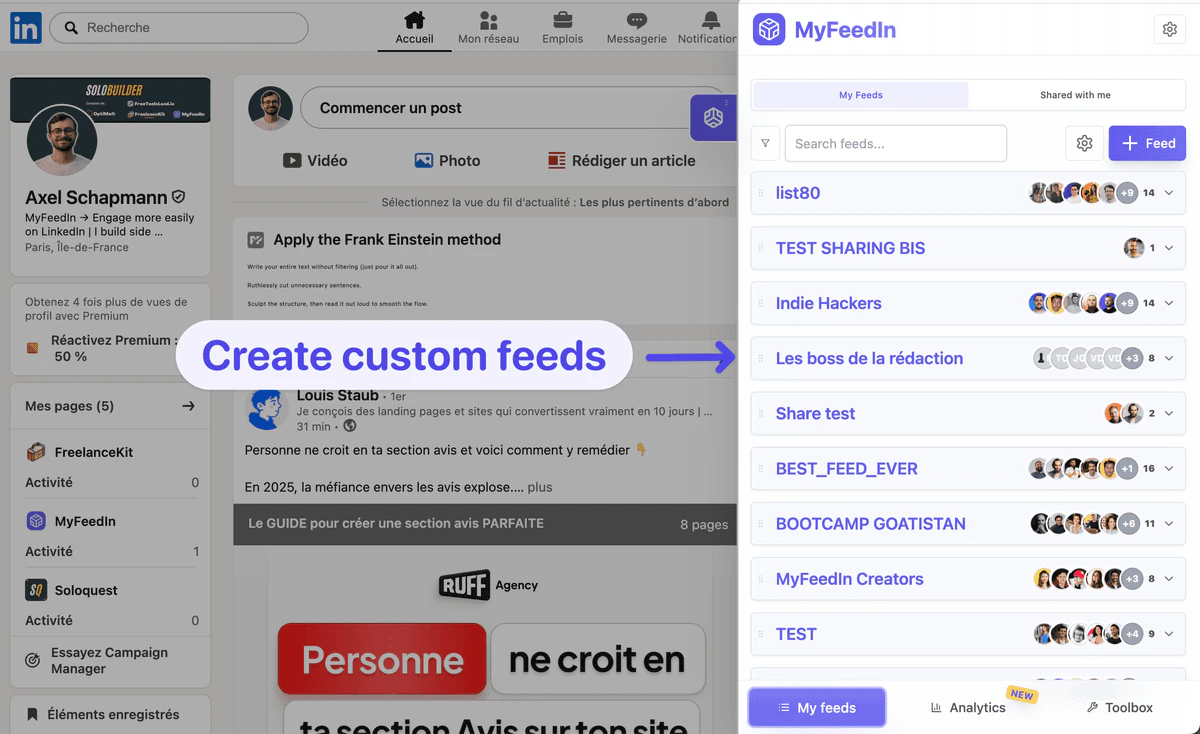 MyFeedIn custom feeds interface overview
