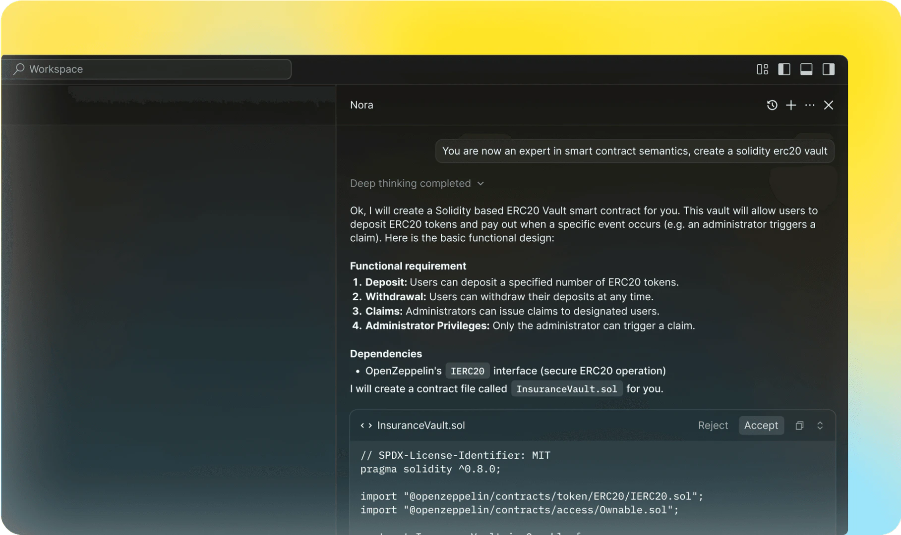 Mynoraai smart contract semantics feature demonstration