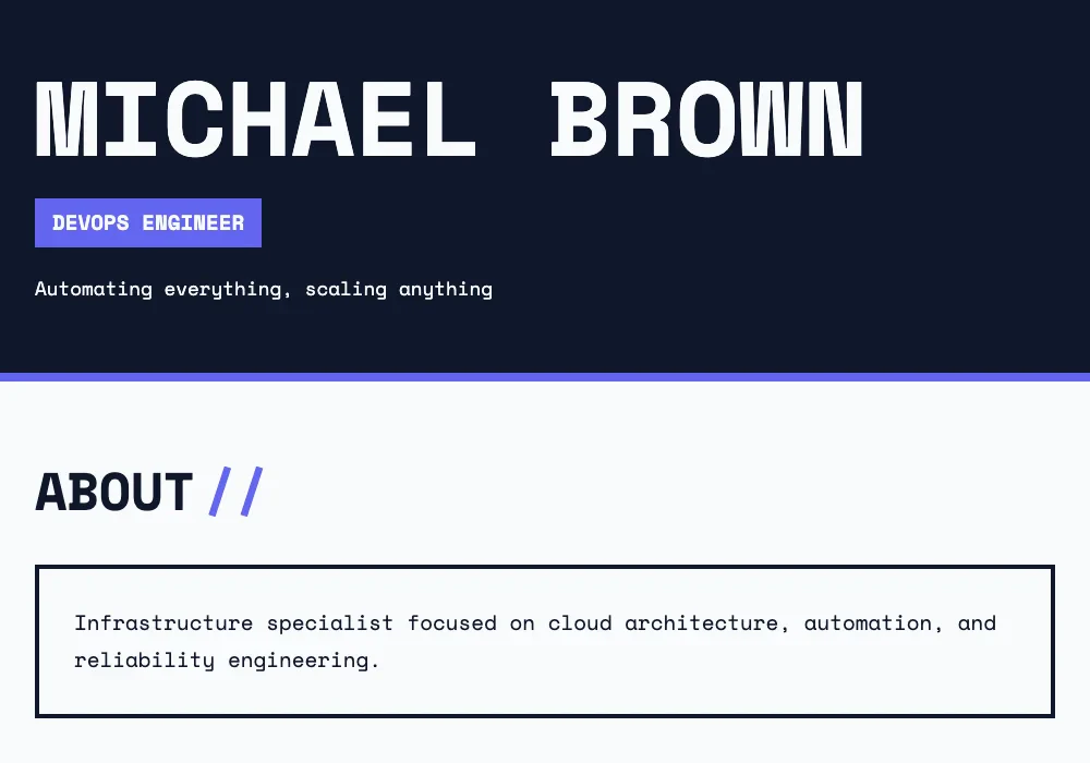 Myrefolio brutalist template real application scenario