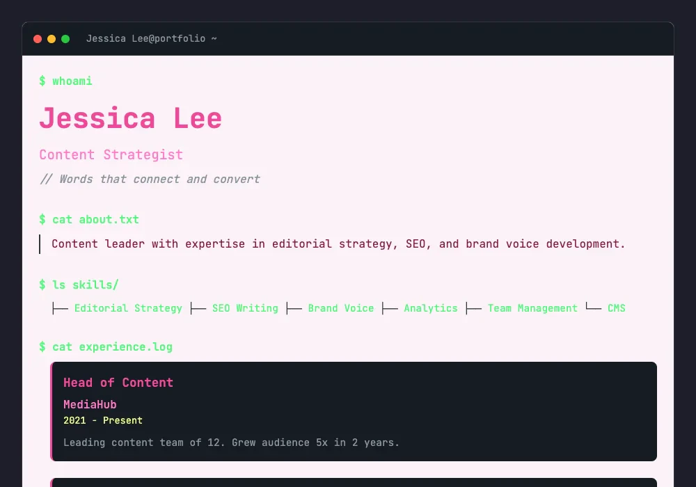 Myrefolio terminal template use case