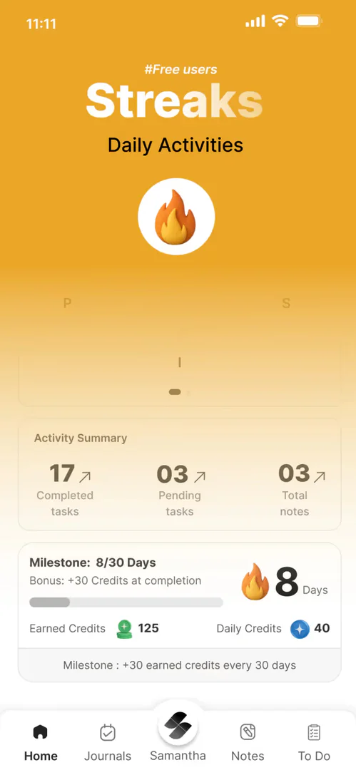 Mysamanthaai journaling feature with streaks