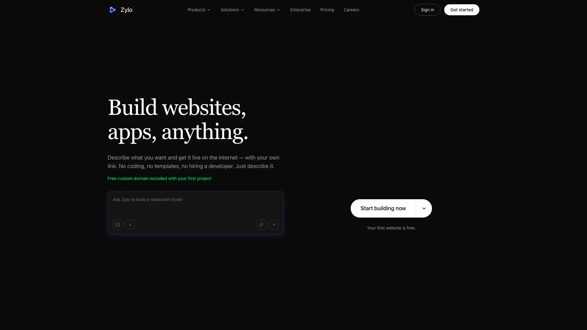 Myzylo website screenshot showing Tell Zylo what you want and get a real, ... interface and features