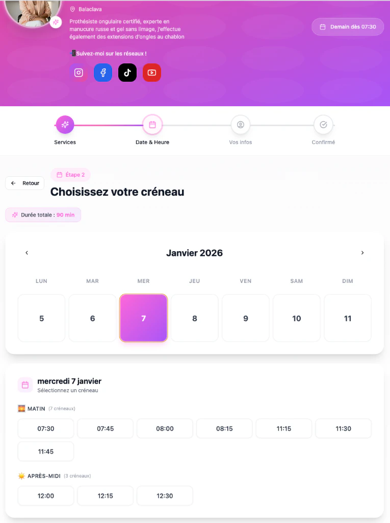 Nailsy booking step 2 interface