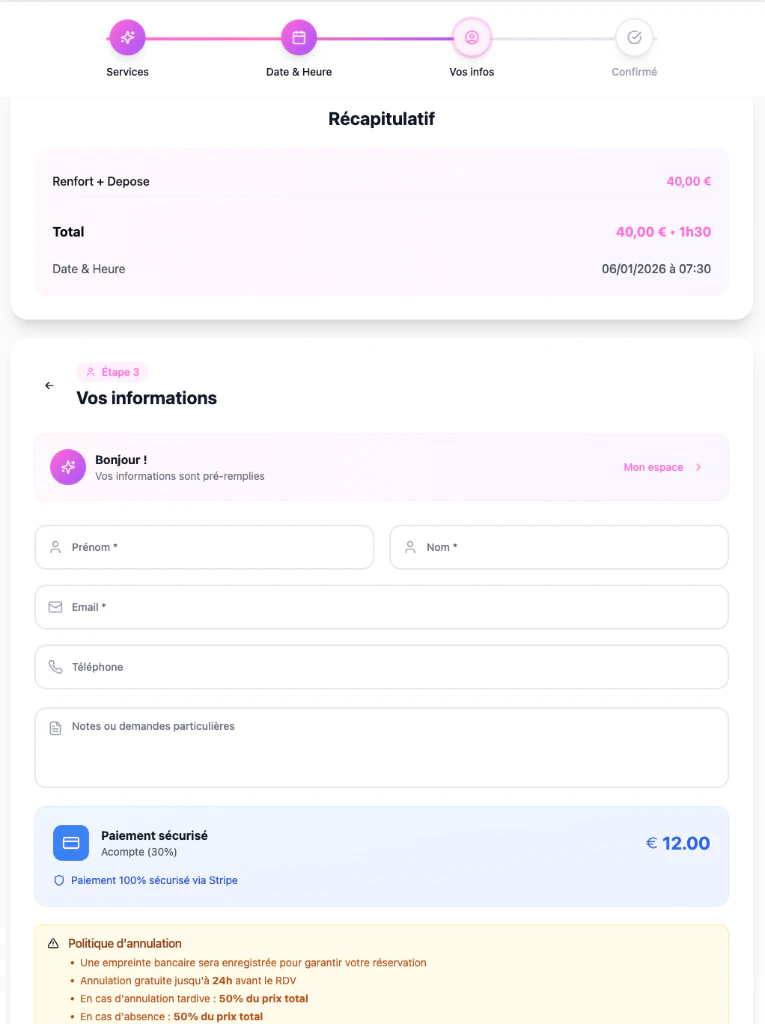 Nailsy booking step 3 interface