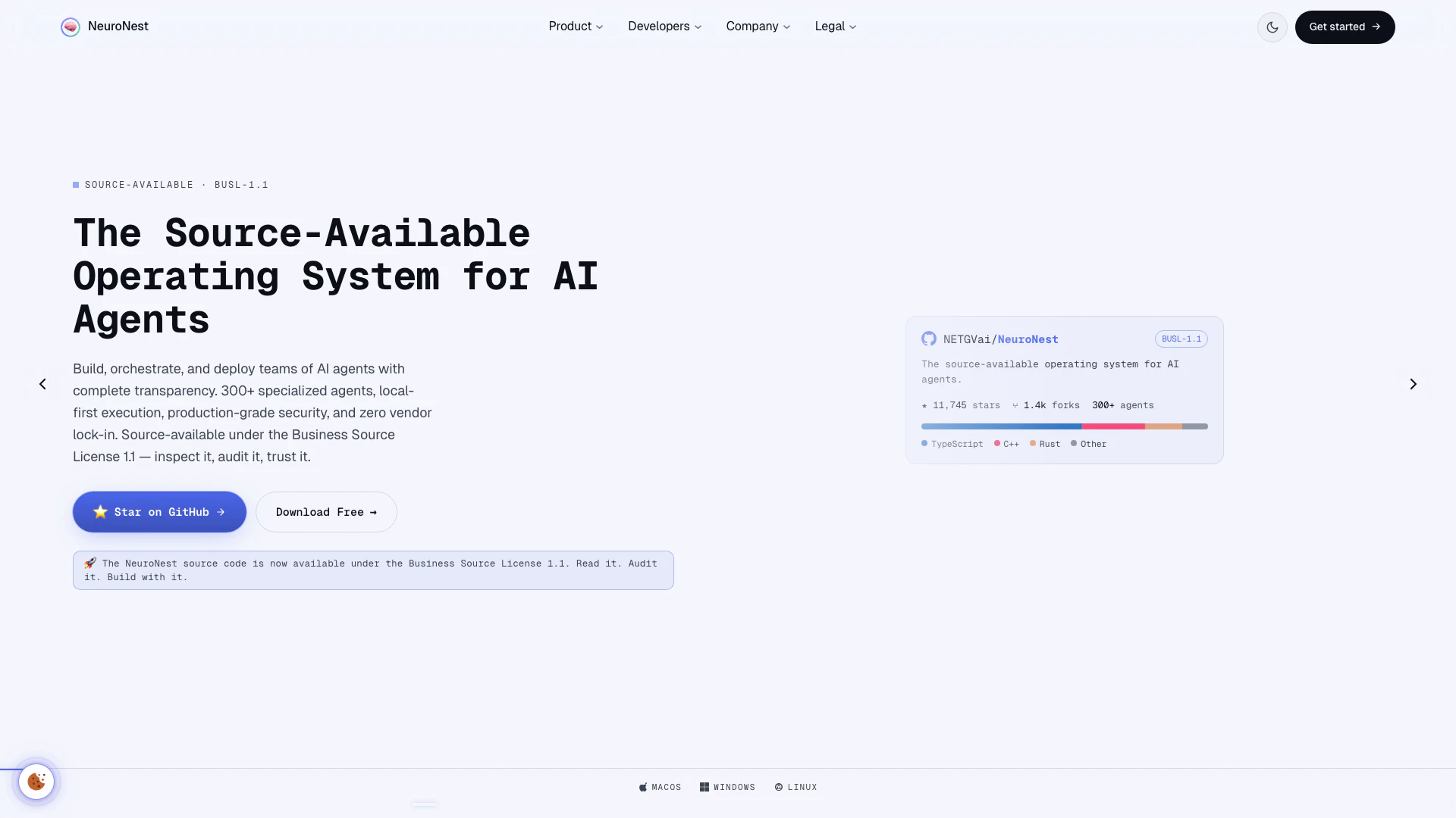 Neuronest website screenshot showing Neuronest orchestrates over 300 speciali... interface and features