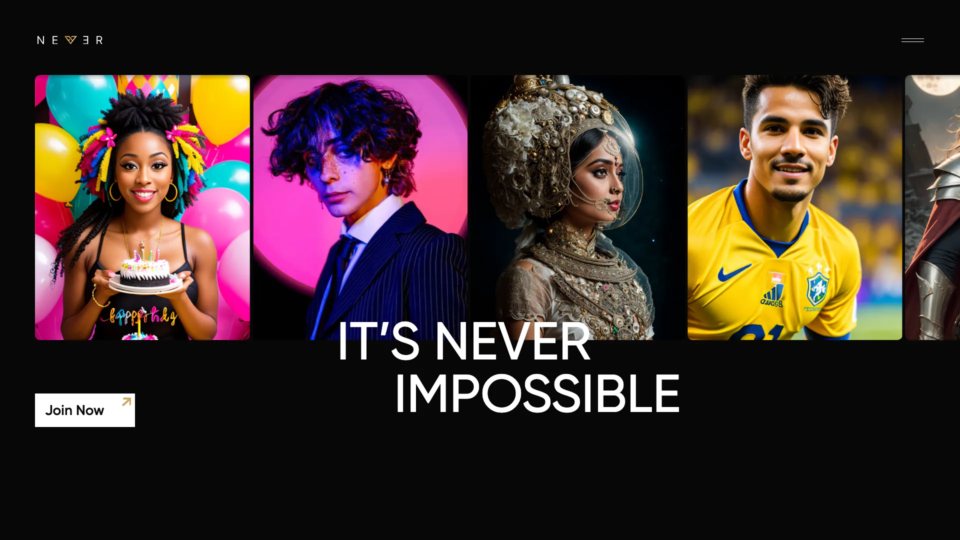 Never website screenshot showing Never is the next revolution in the worl... interface and features