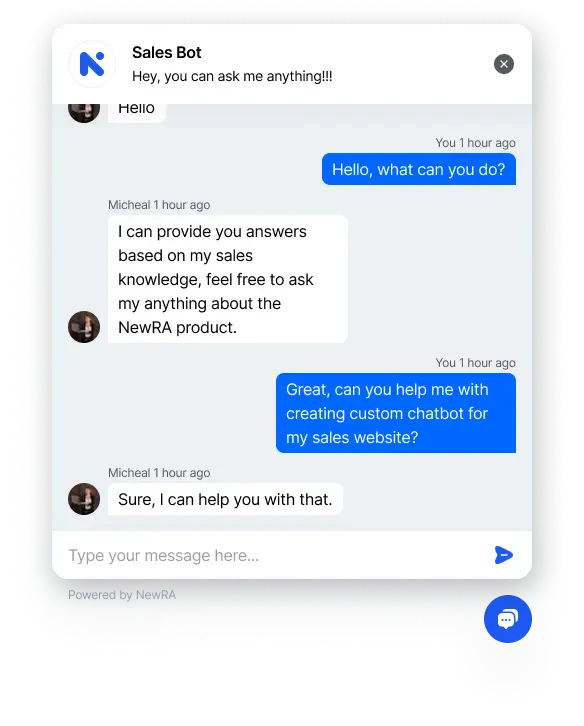 NewRA sales assistant use case example