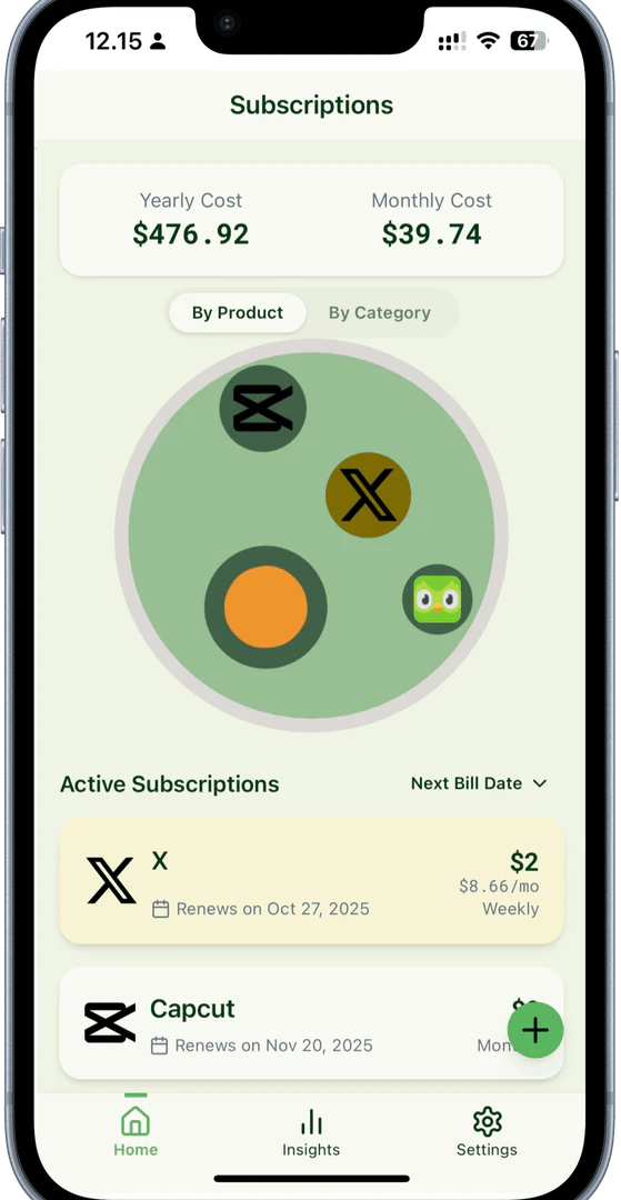 Nextnative Bill Organizer app interface
