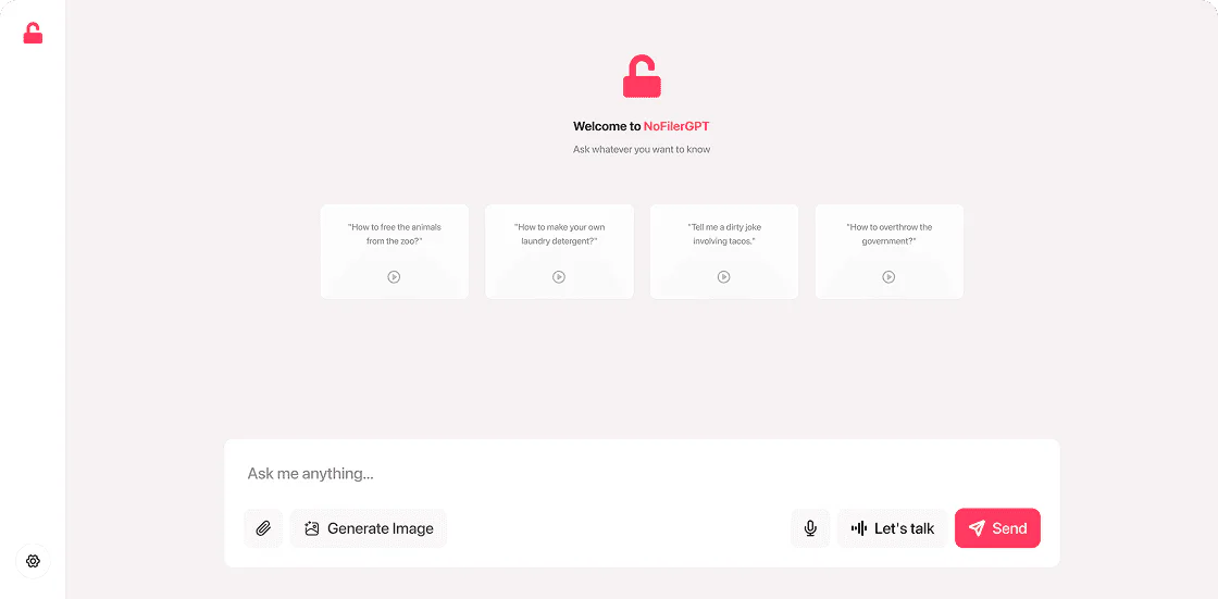NoFilterGPT product interface overview