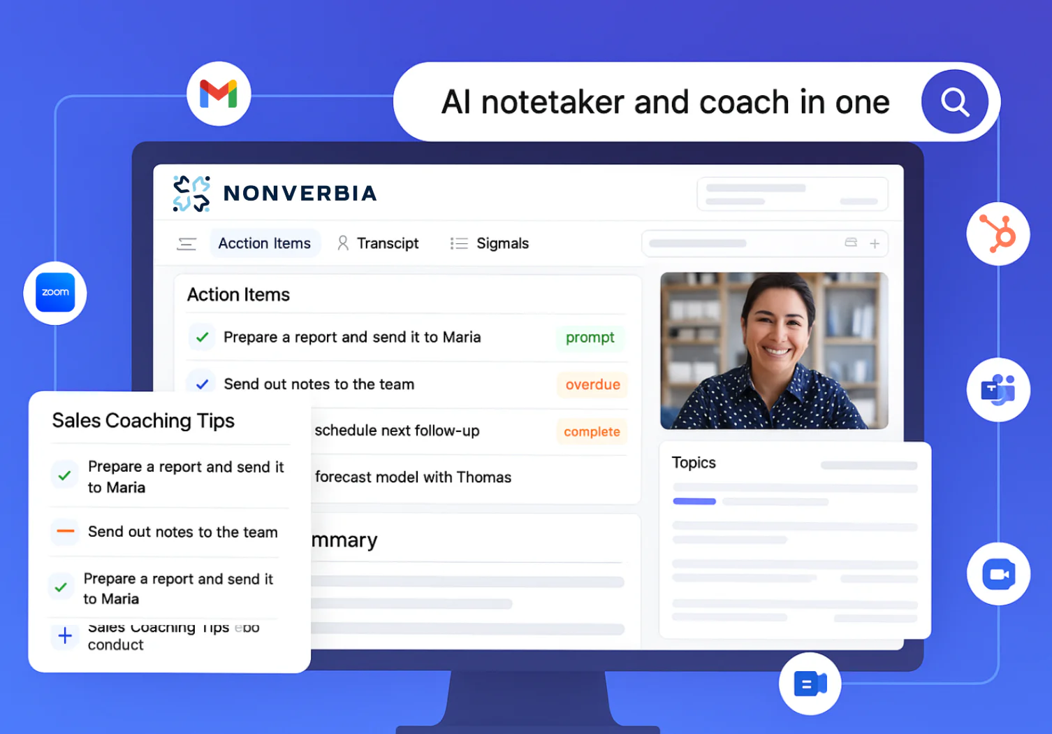 Nonverbia AI Sales Assistant Dashboard showing real-time sales insights